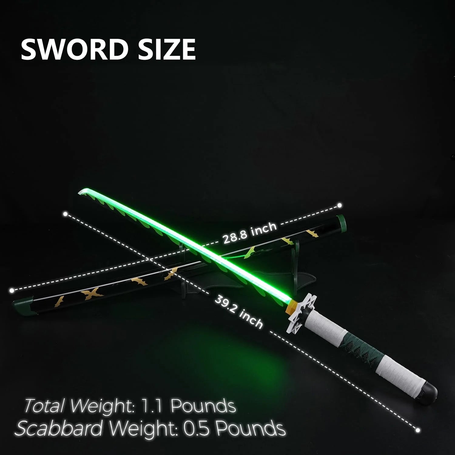 41 Inches Anime LED Demon Slayer Sword Shinazugawa Sanemi with White Belt and Holder Stand