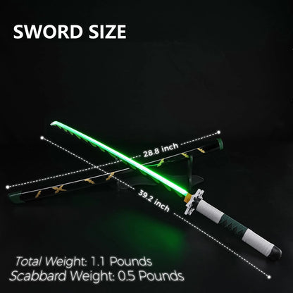 41 Inches Anime LED Demon Slayer Sword Shinazugawa Sanemi with White Belt and Holder Stand