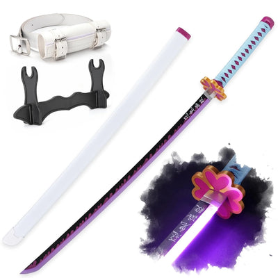 41 Inches Anime LED Demon Slayer Sword Kanroji Mitsuri with White Belt and Holder Stand
