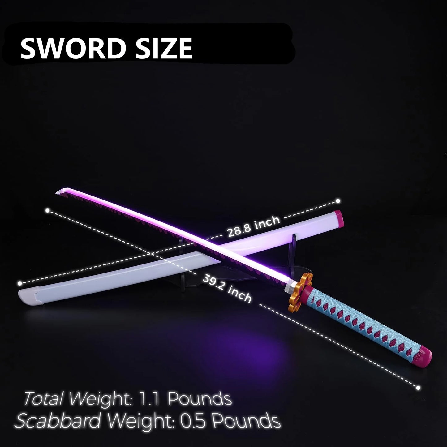 41 Inches Anime LED Demon Slayer Sword Kanroji Mitsuri with White Belt and Holder Stand