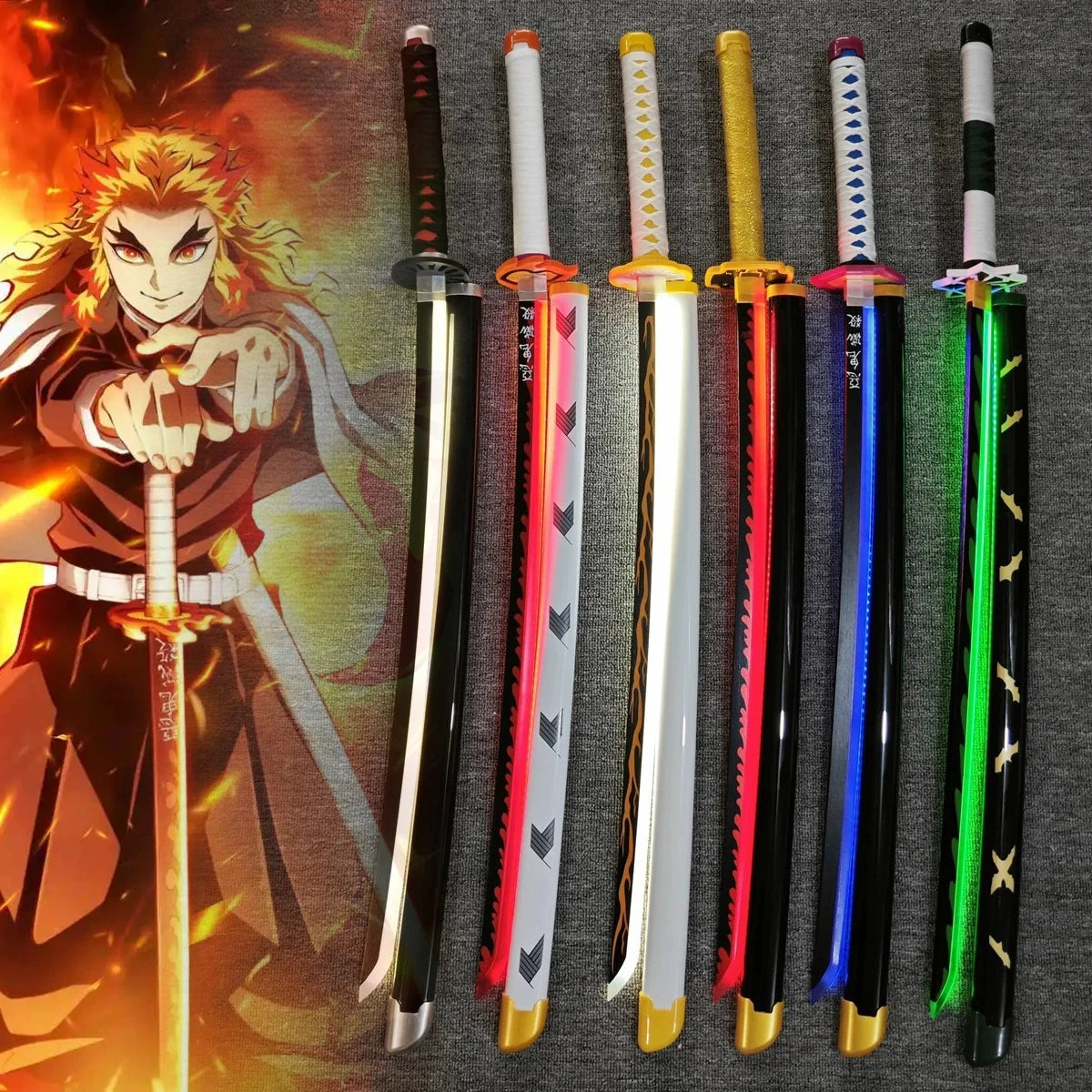 31/40Inch Demon Slayer Katana Luminous Sword LED Light Kyoujurou Anime Cosplay Prop Real Japanese Katana Samurai Lightsabre Toy