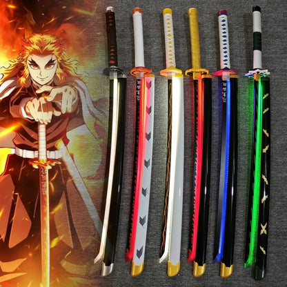 31/40Inch Demon Slayer Katana Luminous Sword LED Light Kyoujurou Anime Cosplay Prop Real Japanese Katana Samurai Lightsabre Toy