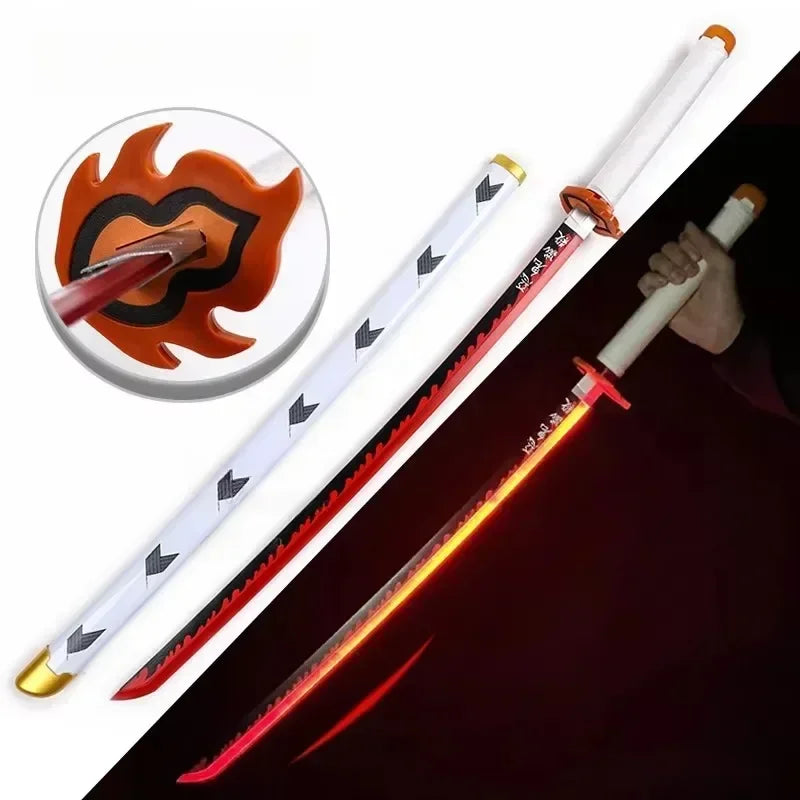 31/40Inch Demon Slayer Katana Luminous Sword LED Light Kyoujurou Anime Cosplay Prop Real Japanese Katana Samurai Lightsabre Toy