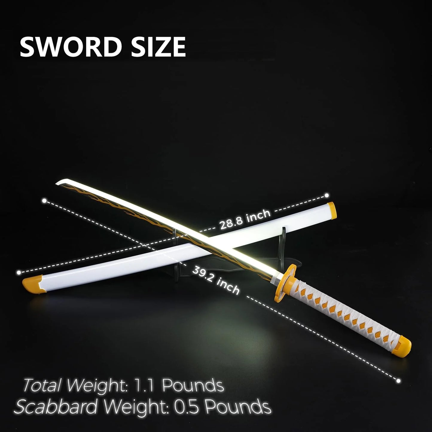 41 Inches Anime LED Demon Slayer Sword Agatsuma Zenitsu with White Belt and Holder Stand