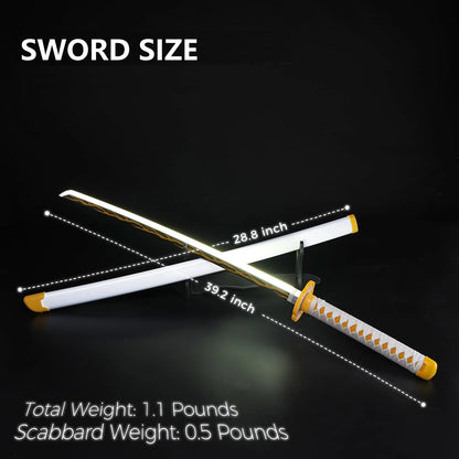 41 Inches Anime LED Demon Slayer Sword Agatsuma Zenitsu with White Belt and Holder Stand