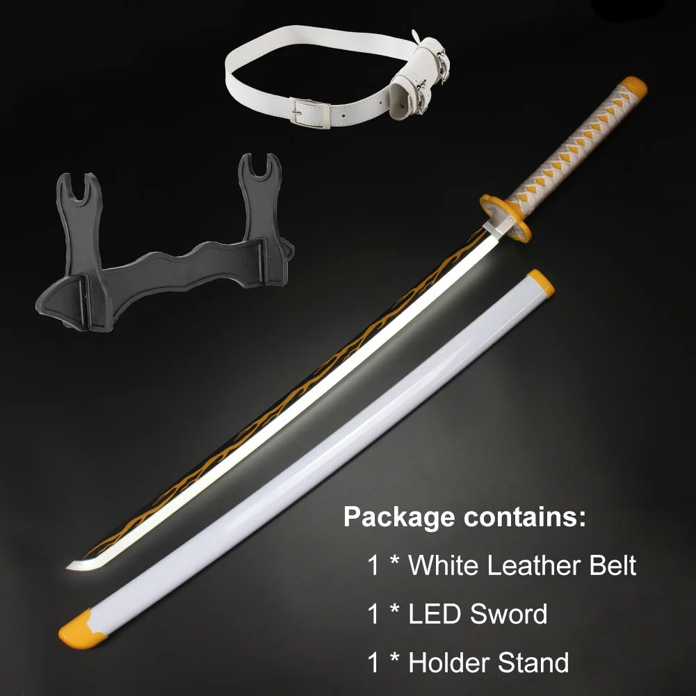 41 Inches Anime LED Demon Slayer Sword Agatsuma Zenitsu with White Belt and Holder Stand