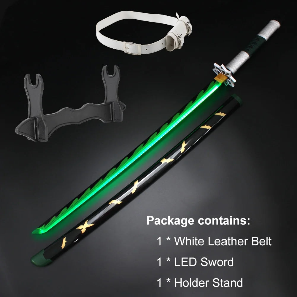 41 Inches Anime LED Demon Slayer Sword Shinazugawa Sanemi with White Belt and Holder Stand