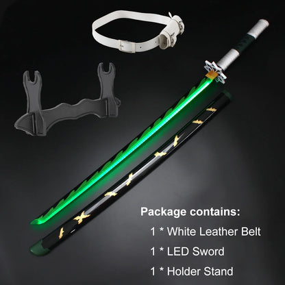 41 Inches Anime LED Demon Slayer Sword Shinazugawa Sanemi with White Belt and Holder Stand