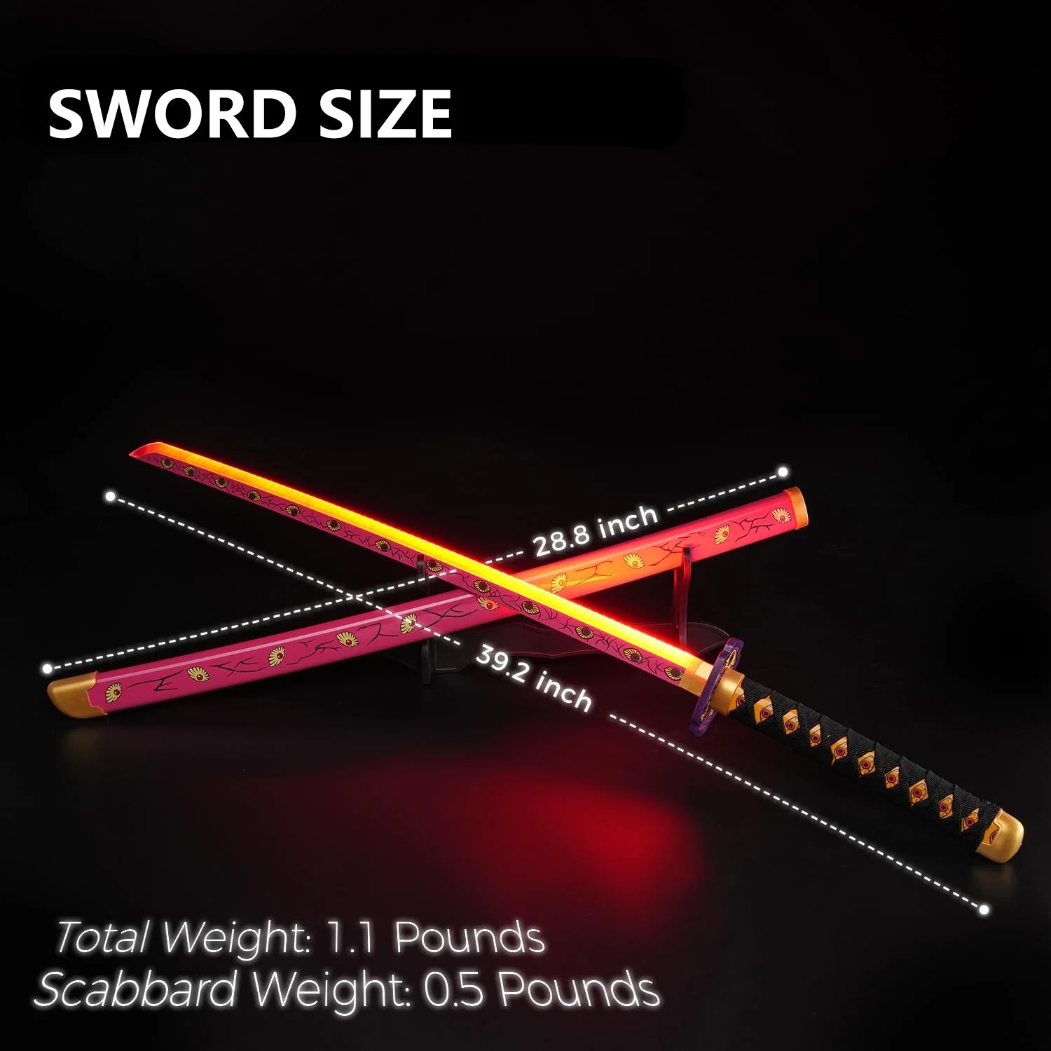 41 Inches Anime LED Demon Slayer Sword Kokushibou with White Belt and Holder Stand