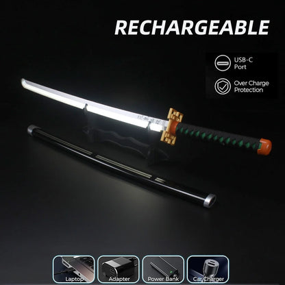 41 Inches Anime LED Demon Slayer Sword Tokitou Muichirou with White Belt and Holder Stand