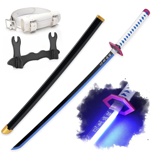 41 Inches Anime LED Demon Slayer Sword Tomioka Giyuu with White Belt and Holder Stand