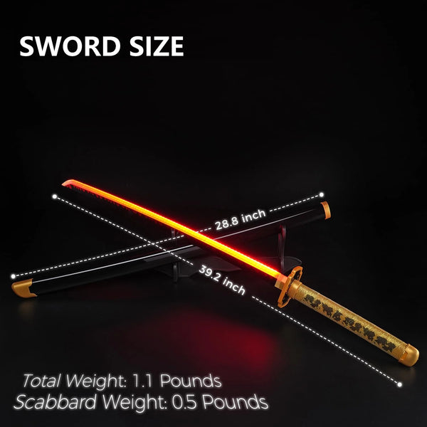 41 Inches Anime LED Demon Slayer Sword Tsugikuni Yoriichi with White Belt and Holder Stand