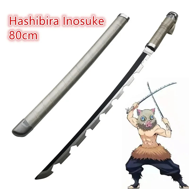 80Cm Demon Slayer Sword Weapon Hashibira Inosuke Cosplay Sword 1:1 Anime Ninja Knife Wood Toy