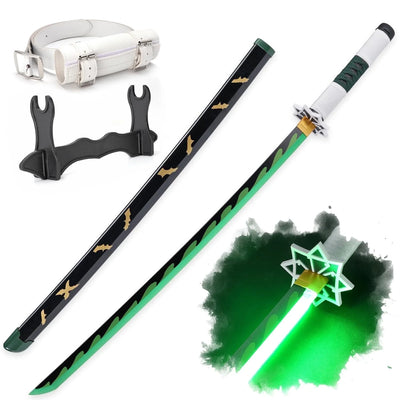 41 Inches Anime LED Demon Slayer Sword Shinazugawa Sanemi with White Belt and Holder Stand