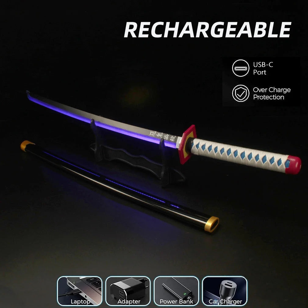 41 Inches Anime LED Demon Slayer Sword Tomioka Giyuu with White Belt and Holder Stand