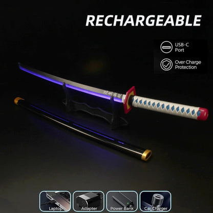 41 Inches Anime LED Demon Slayer Sword Tomioka Giyuu with White Belt and Holder Stand