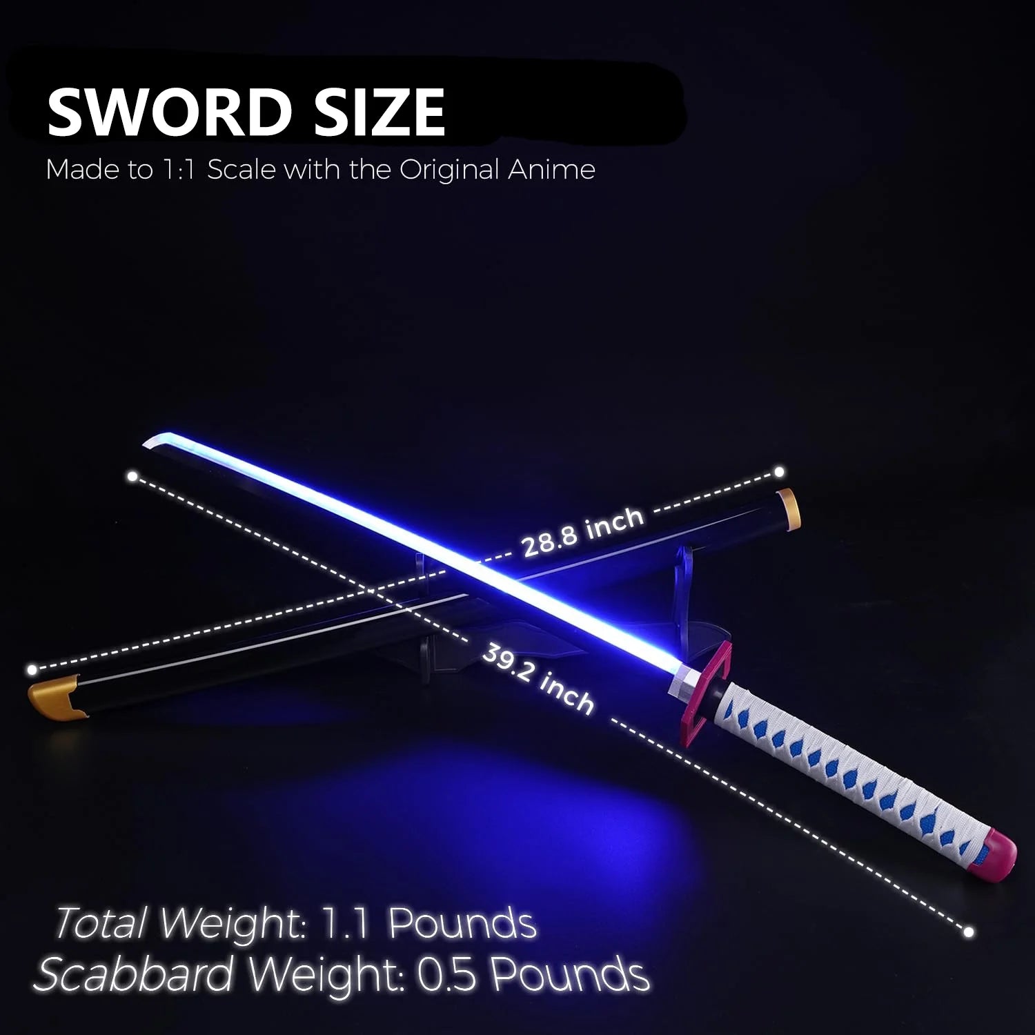41 Inches Anime LED Demon Slayer Sword Tomioka Giyuu with White Belt and Holder Stand