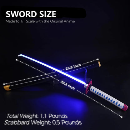 41 Inches Anime LED Demon Slayer Sword Tomioka Giyuu with White Belt and Holder Stand