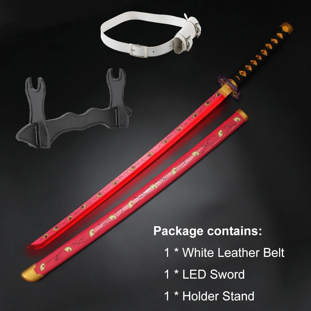 41 Inches Anime LED Demon Slayer Sword Kokushibou with White Belt and Holder Stand