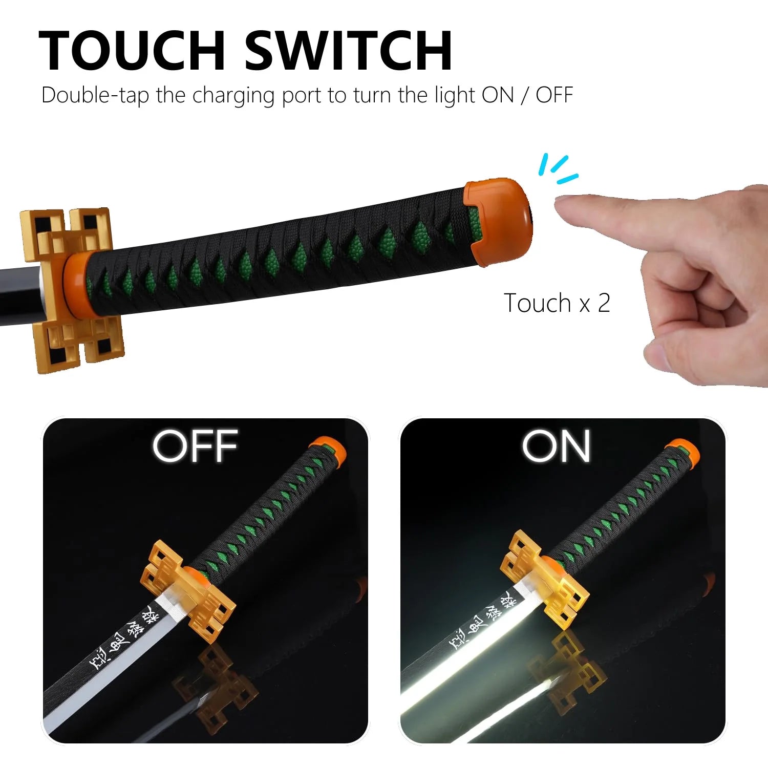 41 Inches Anime LED Demon Slayer Sword Tokitou Muichirou with White Belt and Holder Stand