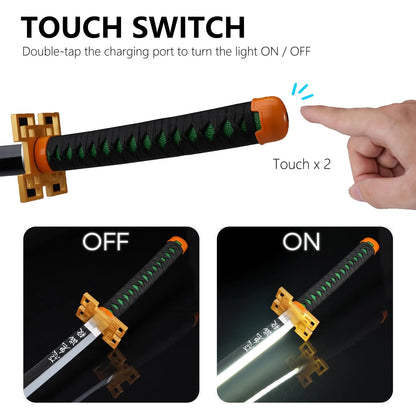 41 Inches Anime LED Demon Slayer Sword Tokitou Muichirou with White Belt and Holder Stand