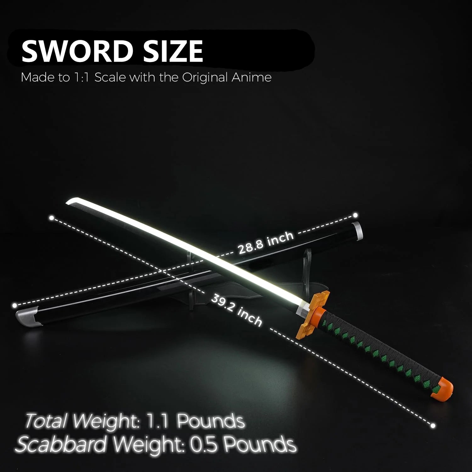 41 Inches Anime LED Demon Slayer Sword Tokitou Muichirou with White Belt and Holder Stand