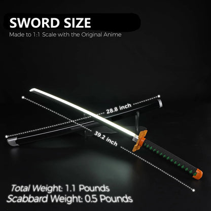 41 Inches Anime LED Demon Slayer Sword Tokitou Muichirou with White Belt and Holder Stand