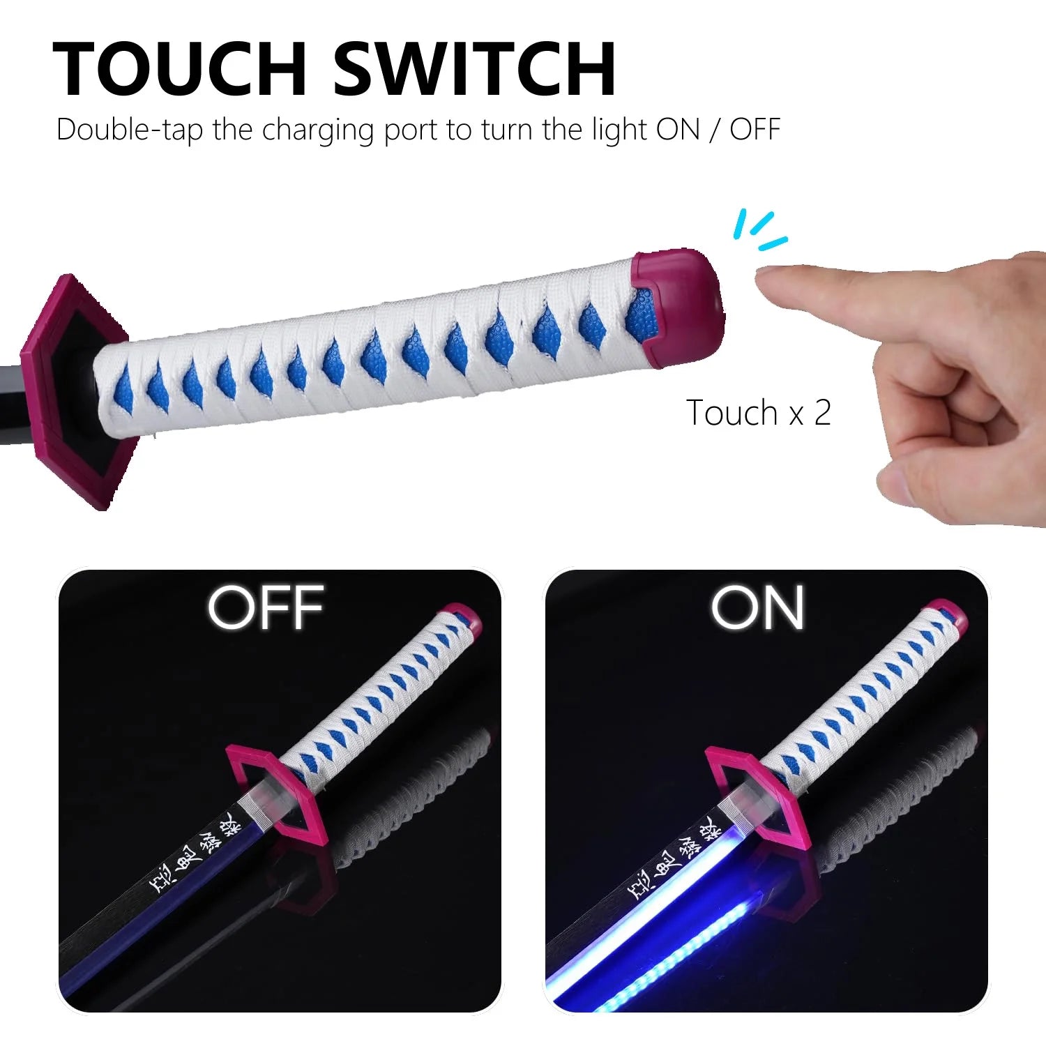 41 Inches Anime LED Demon Slayer Sword Tomioka Giyuu with White Belt and Holder Stand