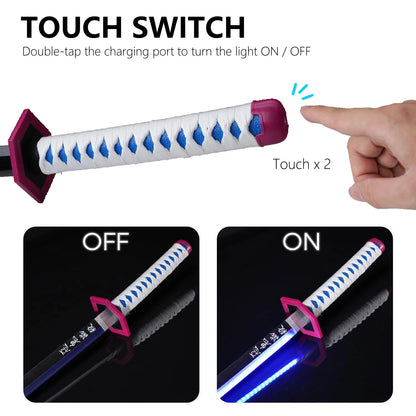 41 Inches Anime LED Demon Slayer Sword Tomioka Giyuu with White Belt and Holder Stand